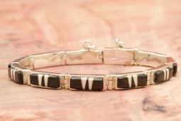 Calvin Begay Genuine Acoma Jet Sterling Silver Native American Bracelet